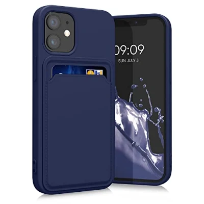 Image de kwmobile Housse Compatible avec Apple iPhone 12 Mini Coque de téléphone Compartiment Carte en Silicone Bleu foncé