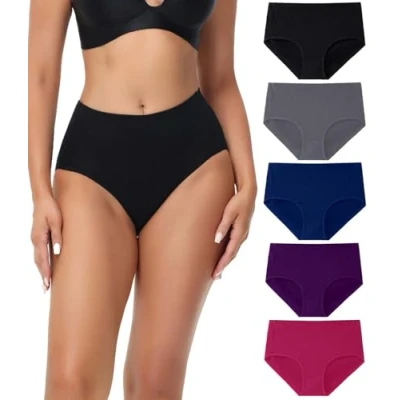Image de wirarpa Culotte Femme Coton Taille Haute Slip Elasticité Culottes Lot de 5 Multicolor 3XL