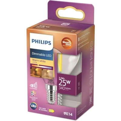 Image de Philips ampoule LED Sphérique E14 25W Blanc Chaud Claire, Verre, Compatible Variateur
