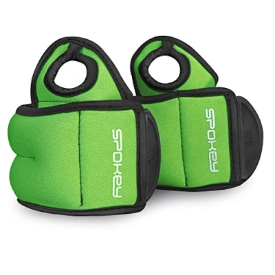 Image de SPOKEY COM FORM IV Lot de 2 manchons poids pour poignet en néoprène avec boucle pouce Couleurs assorties 3 niveaux 0,5 à 1,5 kg fermetures Velcro pratiques