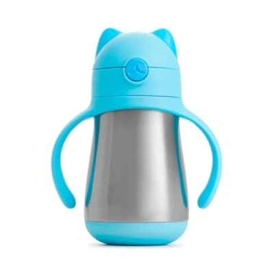 Image de Munchkin Tasse d&#039;Apprentissage pour Bébé, Design Chat, Gobelet Bébé (18 mois et +), Gourde Isotherme avec Paille Anti Fuite, Boissons Chaudes &amp; Froides Bleu (237 ml)