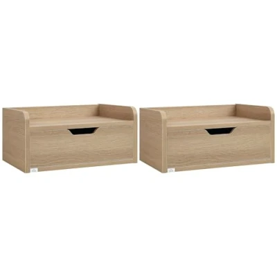Image de HOMCOM Lot de 2 tables chevet murales nuit suspendues tiroir coulissant, plateau en panneaux particules dim. 40L x 30l 19,5H cm naturel