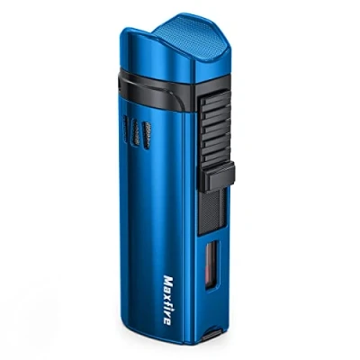 Image de Maxfire Briquet à triple jet flamme coupe vent au butane rechargeable avec porte poinçon (vendu sans gaz)