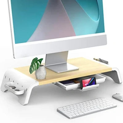 Image de Fenge Réhausseur d&#039;Écran en Bois,Support de Moniteur Pré Montage,Support d&#039;Ordinateur Portable,PC,TV,Imprimante avec Accessoires Rangement,52X23,5X8,9cm