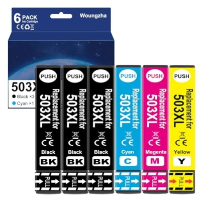Image de Woungzha 503XL Lot de 6 cartouches d&#039;encre compatibles pour Epson 503 XL Expression Home XP 5200 5205 Workforce WF 2960DWF 2965DWF