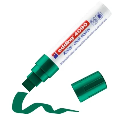 Image de edding 4090 Marqueur craie liquide vert 1 feutre pointe biseautée 4 15 mm effacable pour écrire sur les vitres,le verre ardoise aux couleurs opaques