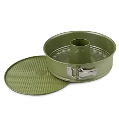 Image de Zenker 7453 Moule à manqué et savarin, fond interchangeable charnière, rond vert éco responsable anti adhésif, ILAG, Cire de carnauba, 26 x 7,5 cm