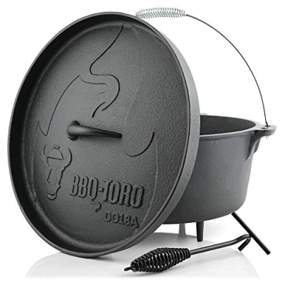 Image de BBQ TORO Dutch Oven Série Alpha déjà brûlé Différentes Tailles Marmite en Fonte Rôtissoire avec lève Couvercle (DO18A 19,0 litres, Pot des Pieds)
