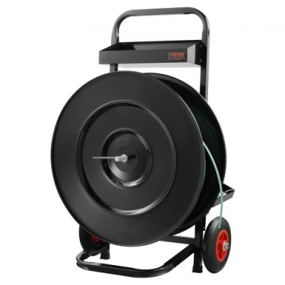 Image de VEVOR Chariot de cerclage pour bobines PET/PP/fibre/acier 406/203 mm, distributeur robuste, équipé poulies anti recul, système freinage amélioré, plateau spacieux