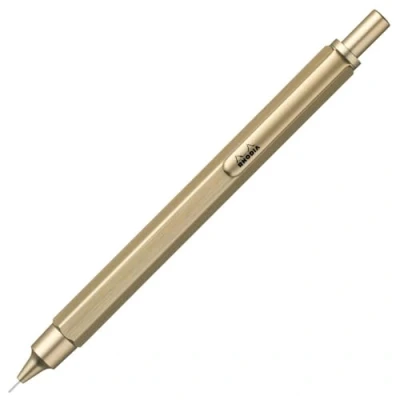 Image de RHODIA 9370C Portemine scRipt Corps Hexagonal en Aluminium Brossé Or pour Mines Graphite Standards 0,5 mm, Canon Acier Rétractable, Gomme Sous le Poussoir Collection