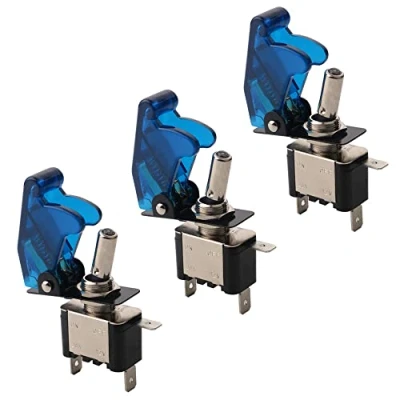 Image de QitinDasen 3Pcs Voiture Commutateur à Levier, Bleu LED Indicateur Étanche Couverture, ON OFF 2 Positions 3 Broches SPST Interrupteur Bascule, pour Bateau Auto Camion (20A / 12VDC)