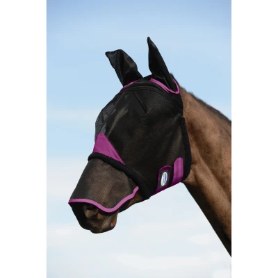 Image de Weatherbeeta Masque Anti Mouches Comfitec Deluxe Durable Mesh avec Oreilles et Nez Noir/Violet Cob