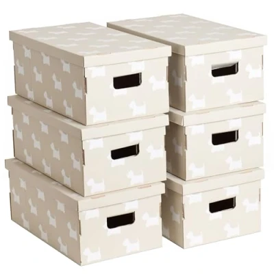 Image de Lavatelli UnDueTre Doggy Chiens Lot de 6 boîtes rangement en carton recyclé certifié FSC, Gris dimension 51 x 29 20 cm