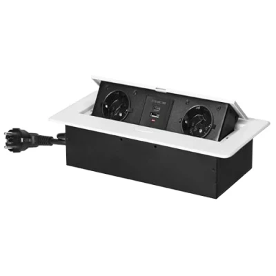 Image de Miratic Bloc Prise Encastrable Plan de Travail avec Bord Plat et 2 prises Schuko Multiprise Bureau 2x USB Type A C Câble 1,5 m Norme Allemande Escamotable (Schuko) (blanc)