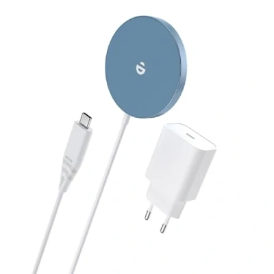 Image de Mag Safe Chargeur avec Adaptateur USB C, sans Fil magnétique Rapide pour iPhone 15/14/13/12 séries et AirPods Ultra Slim Charge inductive (Bleu)