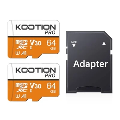 Image de KOOTION Carte SD 64 Go Lot de 2 Micro Mémoire UHS I Vitesse jusqu&#039;à 80 m/s,TF SDXC, T Flash A1 V30, U3 pour Drone/Dash Cam/Camera/Phone/Nintendo Switch/PC/Tablet