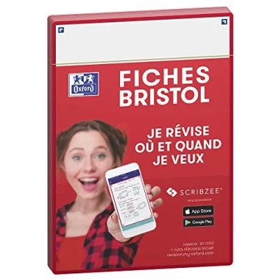 Image de OXFORD Révision 2.0 Lot de 50 Fiches Bristol Format A5 (14,8 x 21cm) Fond Uni Blanc Recto/Verso Cadre Rouge