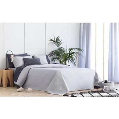 Image de Todocama Underzy Couvre lit boutis Fin avec Motif Losanges pour Printemps, été, Automne et Hiver 100% Microfibre Extra Douce Gris Clair 105 200 x 260 cm
