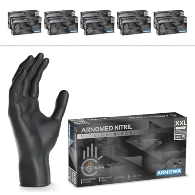 Image de ARNOMED gants nitrile taille XXL, gant noir, 1000 pcs (10 boîtes), noir jetable non poudrés &amp; sans latex, de cuisine jetables, jetables XS, S, M, L, XL, XXL