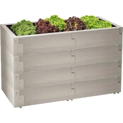 Image de JUWEL Timber 20470 Lot de 4 parterres surélevés (24 Briques, capacité 480 l, Aspect Bois, système Parterre à Haute Isolation Thermique, Dimensions 130 x 60 cm, Hauteur Potager)