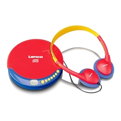 Image de Lenco CD 021 Lecteur Portable pour Enfants Discman Casque avec limitation du Volume Lit Les R/RW Batterie intégrée câble de Charge Rouge/Bleu