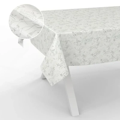 Image de ANRO Nappe en Toile cirée Lavable, pour Table de Jardin, extérieur et intérieur, Bord coupé, Motif Feuilles, Grise, 220 x 140 cm