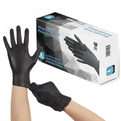 Image de K MART Gants jetables, en nitrile noir Paquet de 100 gants, jetables sans poudre et latex, pour la cuisine, le nettoyage les médicaments