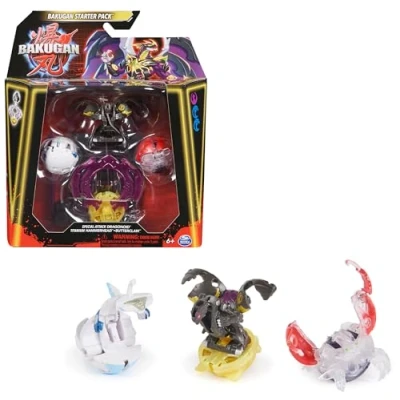 Image de Bakugan Starter 3 Pack Special Attack Nillious Titanium Dragonoid, Bruiser figurines articulées personnalisables qui tournent et cartes à collectionner, jouets pour garçons filles partir de 6 ans