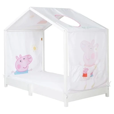 Image de roba housse pour lits Montessori 70 x 140 cm au design Peppa Pig Accessoire adapté transformer en lit à baldaquin Inclus : 3 pochettes de rangement et fenêtre toit