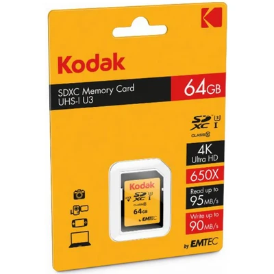 Image de Kodak Carte SD 64 Go UHS I U3 V30 SDHC/XC Mémoire Vitesse de Lecture 95MB/s Max d&#039;Écriture 85MB/s Stockage Vidéos 4K Ultra HD et Photos Card