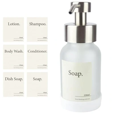 Image de Design Hambourg Distributeur De Savon Bouteille pour Cuisine et Bain À Pompe en Acier Inoxydable 1x 250ml Gris Argent Brossé Frost
