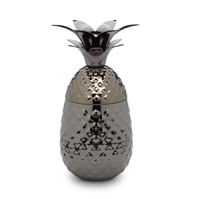 Image de ECHTWERK Ananas Tasse à cocktail en acier inoxydable avec boîte cadeau décorative, Édition noire, 500 ml 9,3 x 20 cm