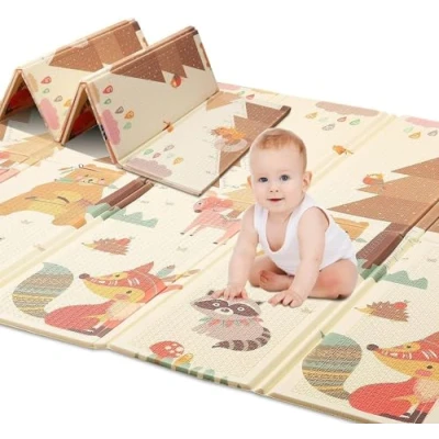 Image de Tapis de Jeu pour Enfant Bebe 180 x150 x1cm Sol XXL en Mousse Epais Pliable Reversible 2 Design d&#039;éveil Bébé Favorisant Le Développement Sensoriel