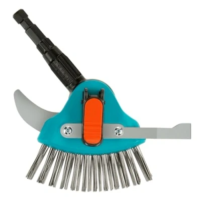 Image de Nettt joints combisystem 3 en 1 Gardena : Outil de jardi multi fonction pr élimin mauvaises herbes mousse ds étroits larges, brosse métal, lame acier inoxye. Va ac ts manches cs (03608 20)
