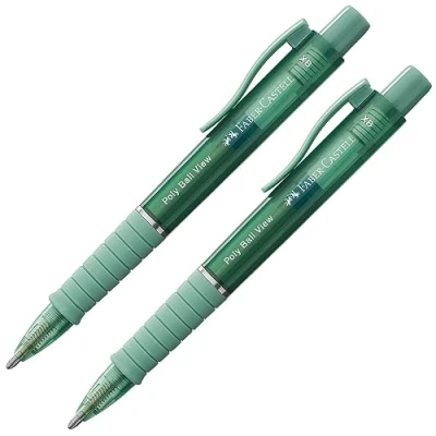 Image de Faber Castell 205015 Stylo à bille Poly Ball View vert, 2 pièces, avec mine XB interchangeable, indélébile