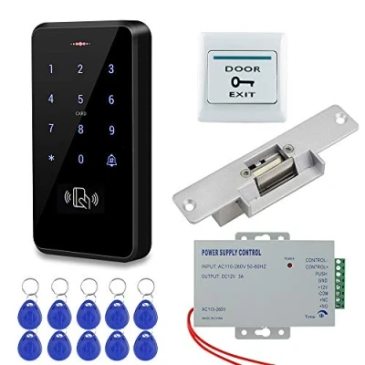 Image de HFeng Kit de Système Contrôle d&#039;accès RFID Extérieur IP68 étanche Clavier + Verrous électrique NC Fail Safe Alimentation DC12V 10pcs 125KHz EM4100 Keyfobs Cartes