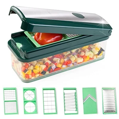 Image de Genius Nicer Dicer Exclusive coupe légumes 15 pièces + tomates Set 4 inserts râpe grossière et raboteuse récipient de récupération 2500 ml Vert