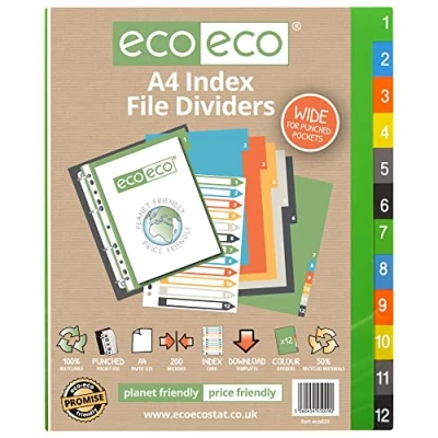 Image de eco A4 50% Recyclé Set 12 Diviseurs de Fichiers à Index Large