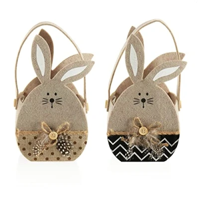 Image de com four® 2X Jolis Sacs en Feutre Panier Forme de Lapin Pâques à remplir et Offrir Decoration (2 paniers avec Plume)