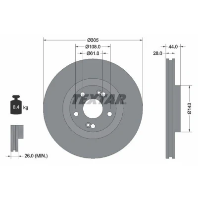 Image de TEXTAR 92112300 Disque de frein 305 28 05/07 108 ventilé l&#039;intérieur sans boulon fix roue, moyeu roue RENAULT: ESPACE 3, Avantime