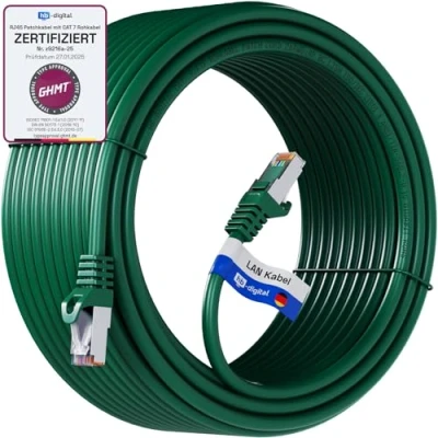 Image de HB DIGITAL 10 m Câble Ethernet LAN CAT 7 S/FTP PiMF LSZH AWG26 Réseau avec Connecteurs RJ45 6A Gbits/s 600 MHz Idéal pour Panneau de Brassage Serveurs PC Laptop Smart TV DSL Vert