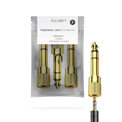 Image de Magnet 3 Adaptateurs de Casque 3,5 mm Femelle vers 6,35 Mâle, Auxiliaire Stéréo Plaqué Or pour Piano Numérique, Clavier, Table Mixage