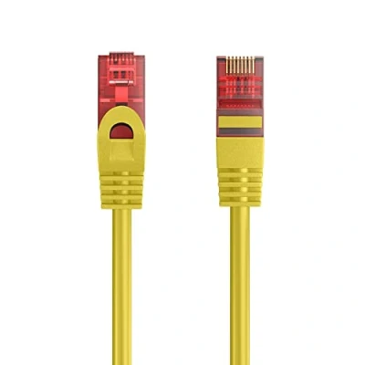 Image de Câble Patch Ethernet Cat 6 U/UTP, Transmission jusqu&#039;à 1Gigabit, AWG 26/7, 2 connecteurs RJ45. Idéal pour la par Fibre Optique avec des Liaisons Gigabit/LAN, 5m, Jaune
