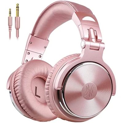 Image de OneOdio casque supra auriculaire filaire de studio avec pilote 50 mm, pliable léger Shareport et micro pour enregistrement DJ, surveillance, mixage, podcast, guitare, PC, TV (rose doré)