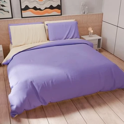 Image de PETTI Artigiani Italiani Parure de lit 1 Place 160 x 200 cm (1 taie d&#039;oreiller 50 80 Incluse), Douce Microfibre Lilas crème