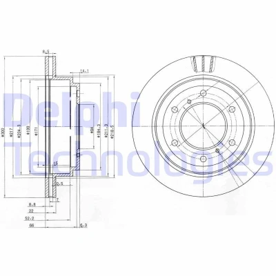 Image de DELPHI BG3813 Disque de frein 300 22 6 ventilé huilé non traité sans roulement roue, bague ABS MITSUBISHI: Pajero 3, 4, Classic