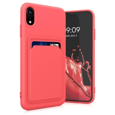 Image de kwmobile Housse Compatible avec Apple iPhone XR Coque de téléphone Compartiment Carte en Silicone Rose Fluo