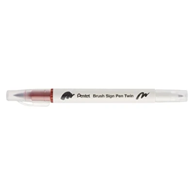 Image de Pentel Arts Brush Sign Pen Twin SESW30C Lot de 10 feutres pinceau bi pointe, Pointe large et fine, Acquarellable, Marron