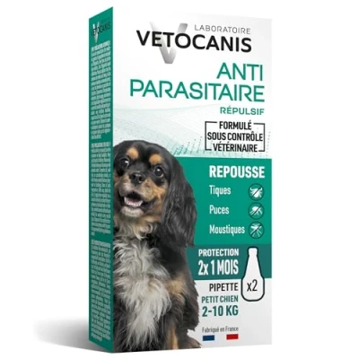 Image de Vetocanis, Pipettes Anti Puces Chien, 2x1 Mois sans Tiques, Puces, Moustiques, Antiparasitaire Chien 2 à 10 kg, A base de Margosa, Répulsif Protection Immédiate, mL