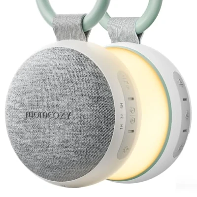 Image de Momcozy Machine à Bruit Blanc Portable pour Bébé avec Veilleuse Intégrée 20 Sons Apaisants Professionnels, Batterie Rechargeable, Haut parleur Bluetooth, Thérapie Sonore Nouveau nés